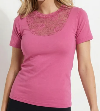 PEONIA — Canottiera Donna in Cotone Pettinato a Coste con Pizzo
